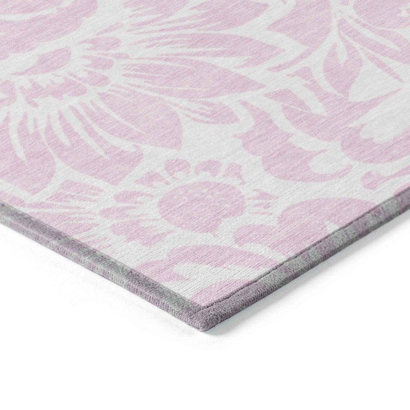 8' Runner Pink and Ivory Floral Washable Non Skid Indoor Outdoor Runner Rug