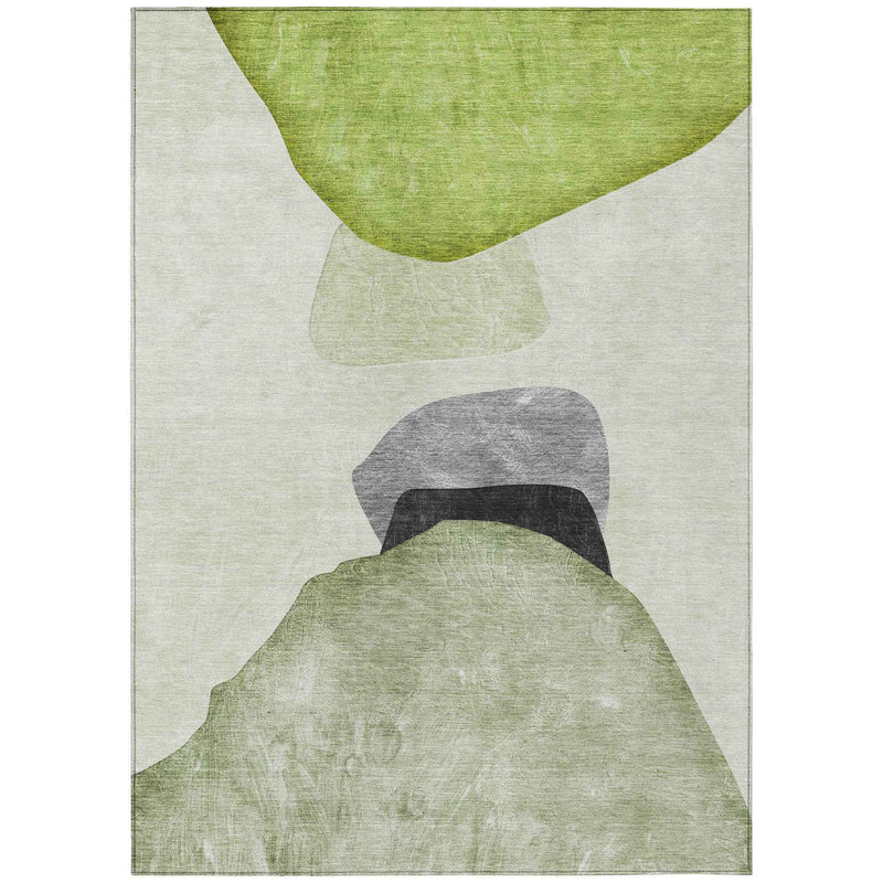 3' X 5' Green Black and Gray Abstract Washable Non Skid Indoor Outdoor Area Rug
