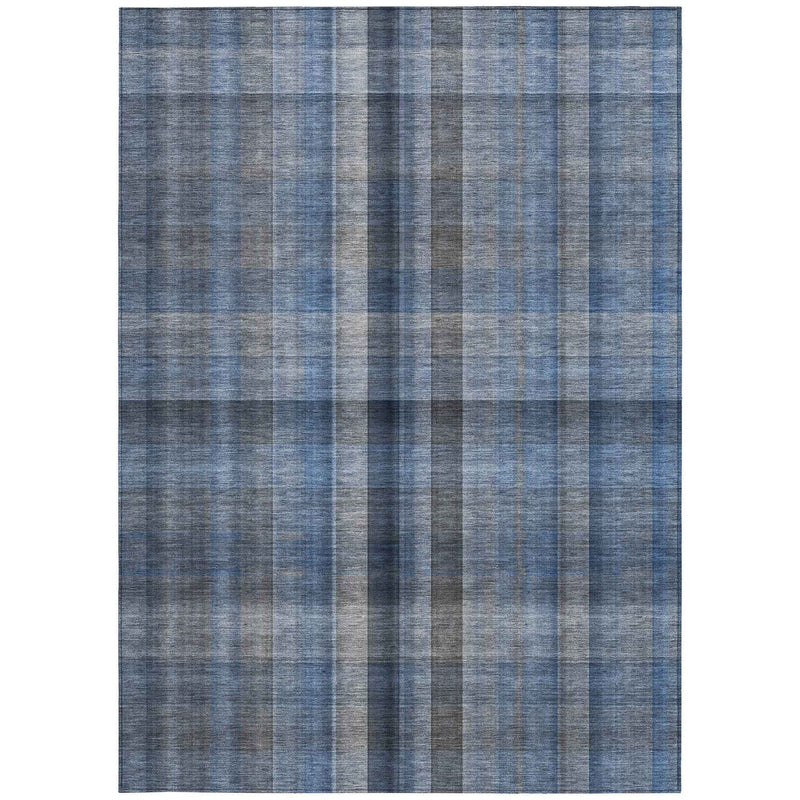 10' X 14' Blue Plaid Washable Non Skid Indoor Outdoor Area Rug
