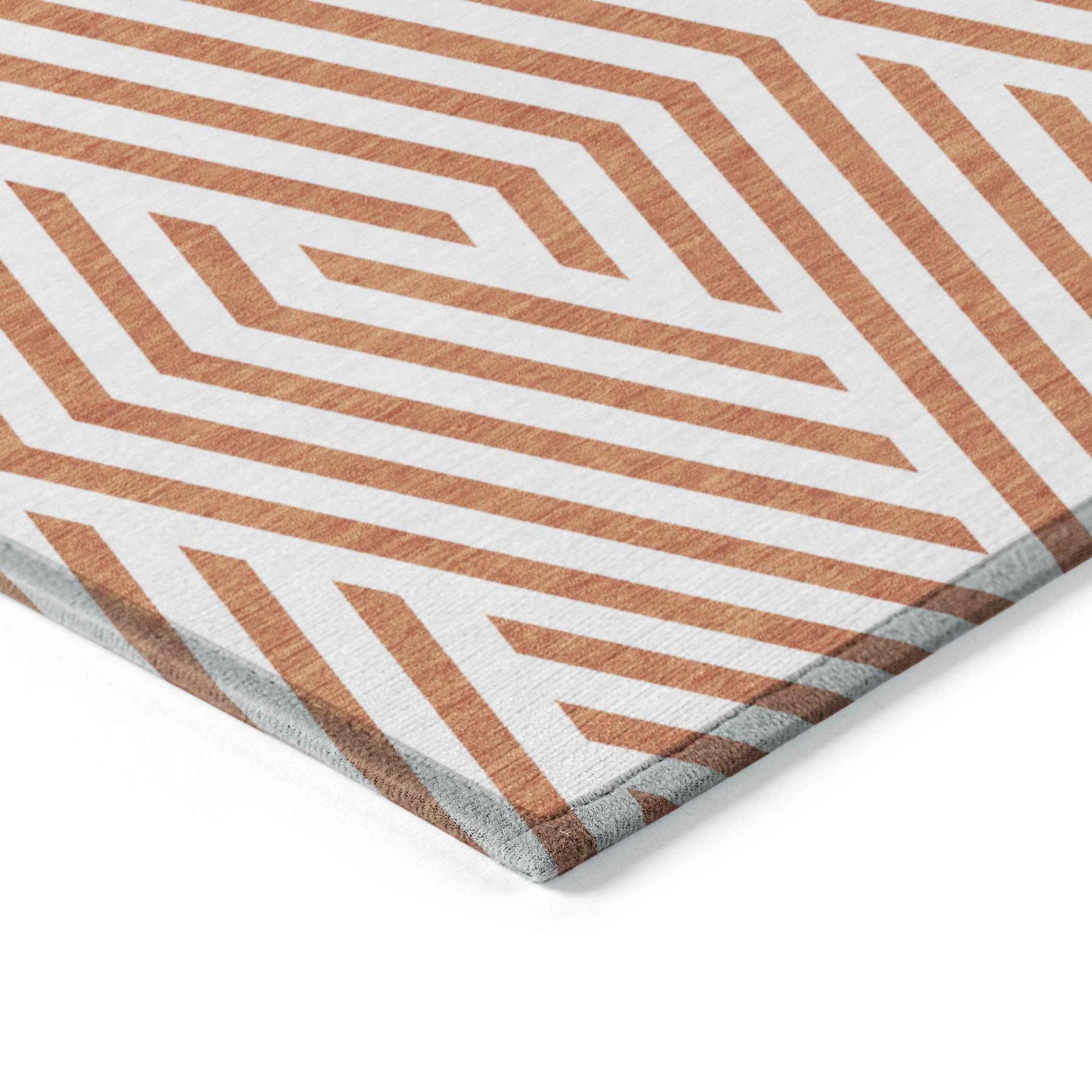 2' X 3' Orange and White Geometric Washable Non Skid Indoor Outdoor Area Rug