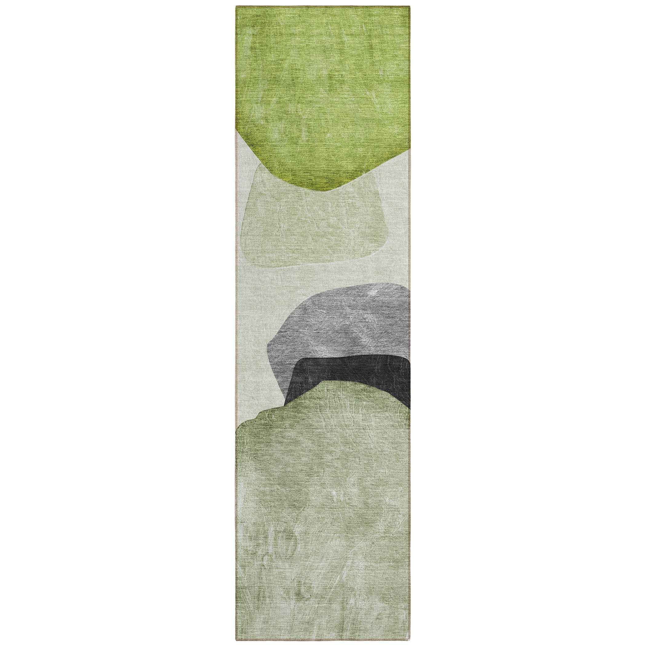 8' Runner Green Black and Gray Abstract Washable Non Skid Indoor Outdoor Runner Rug