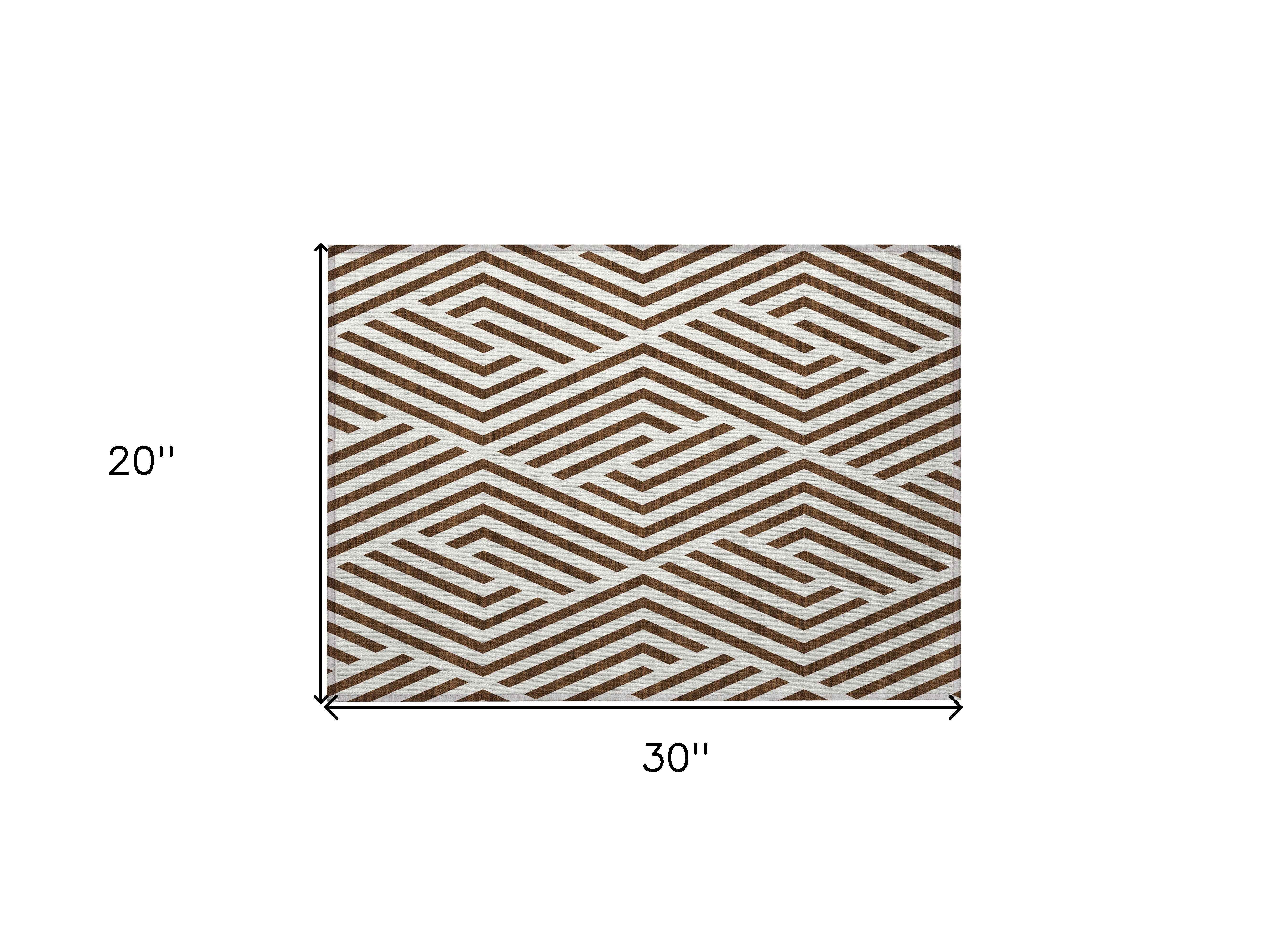 2' X 3' Brown and White Geometric Washable Non Skid Indoor Outdoor Area Rug
