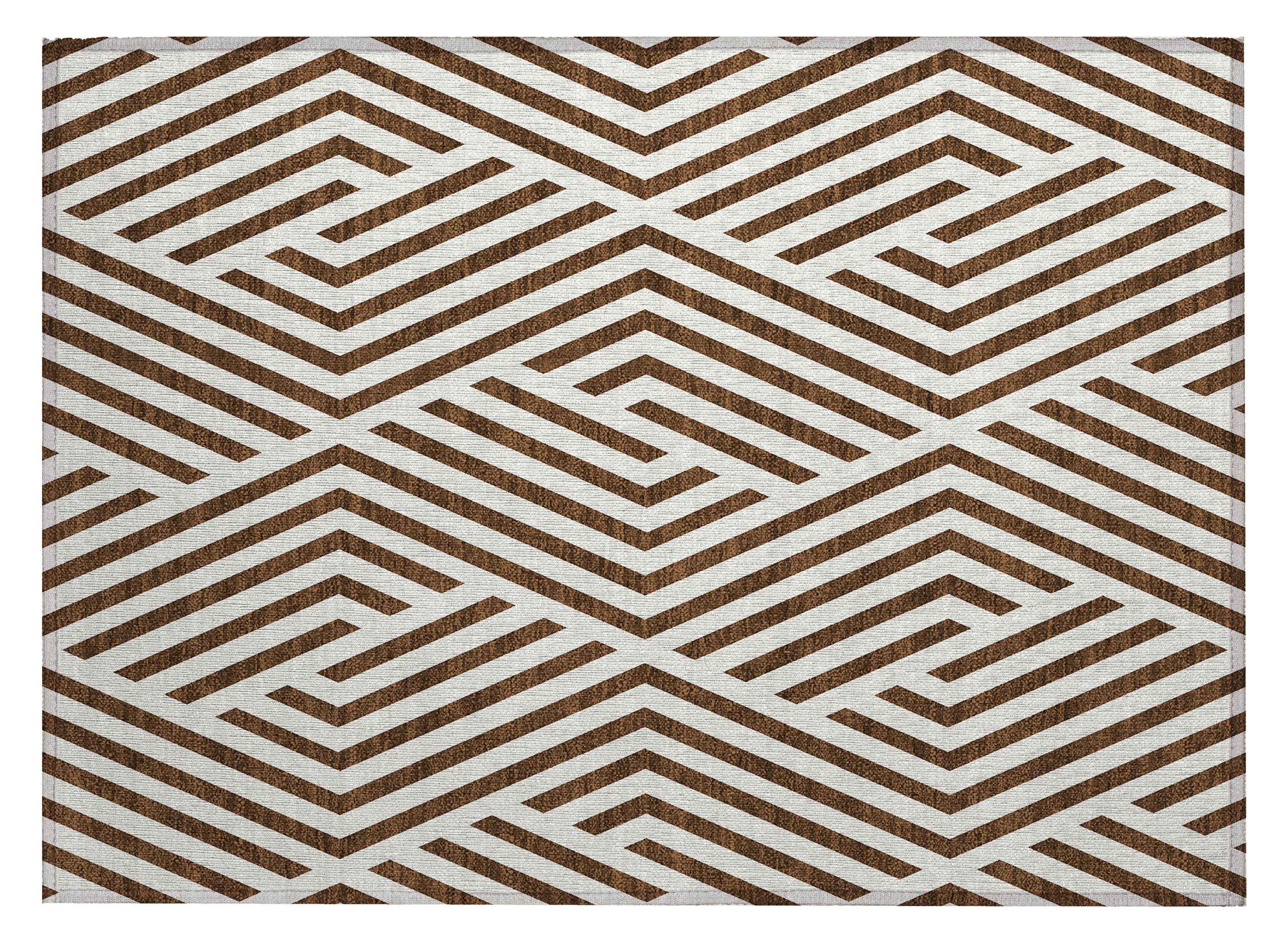 2' X 3' Brown and White Geometric Washable Non Skid Indoor Outdoor Area Rug