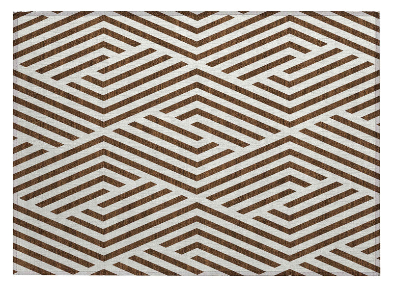 2' X 3' Brown and White Geometric Washable Non Skid Indoor Outdoor Area Rug