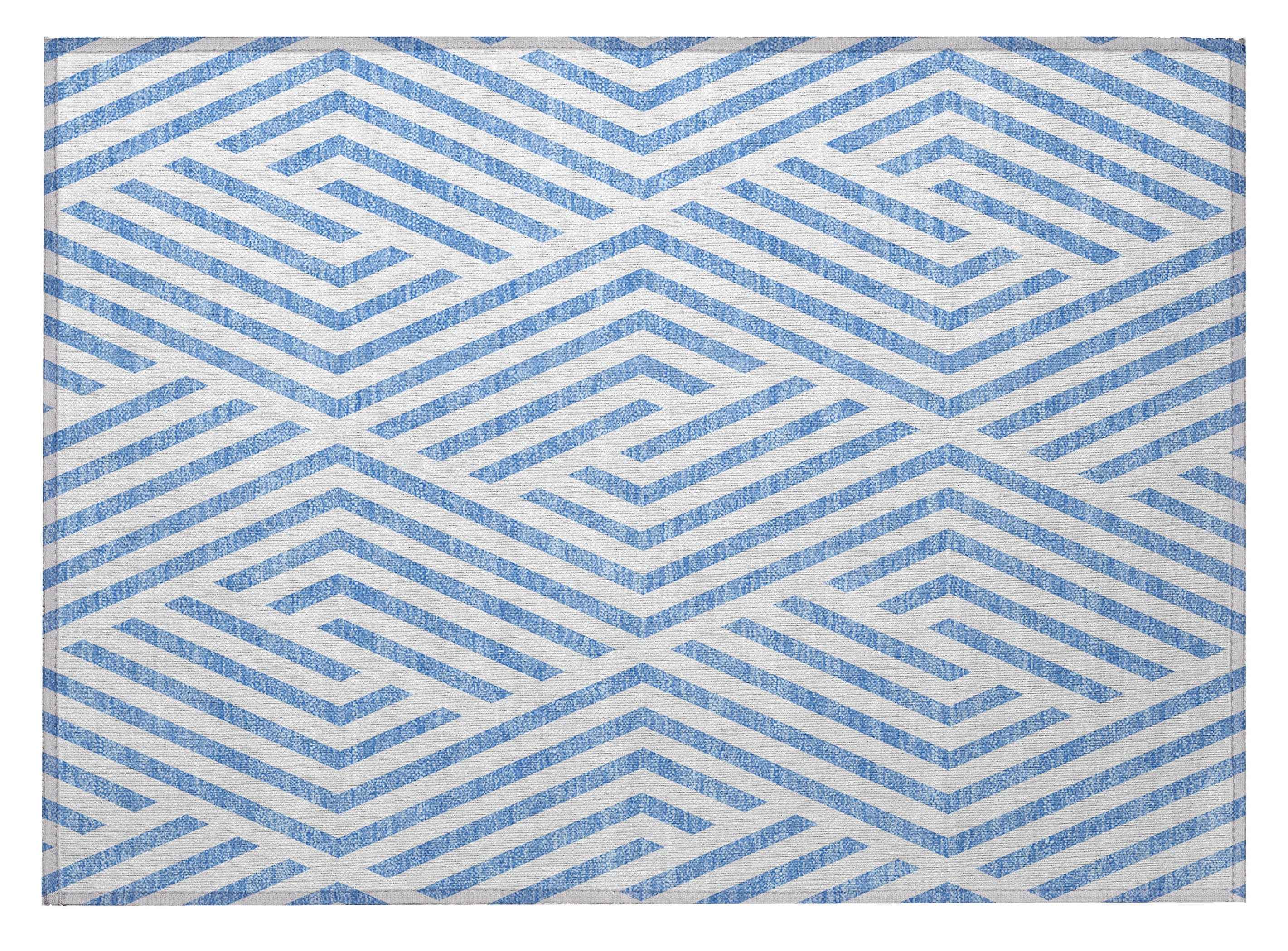 2' X 3' Blue and Ivory Geometric Washable Non Skid Indoor Outdoor Area Rug