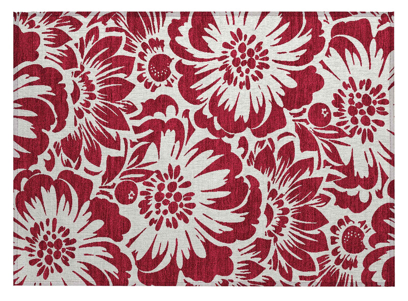 2' X 3' Burgundy and White Floral Washable Non Skid Indoor Outdoor Area Rug