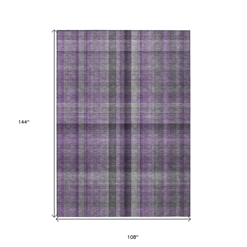 9' X 12' Purple Plaid Washable Non Skid Indoor Outdoor Area Rug