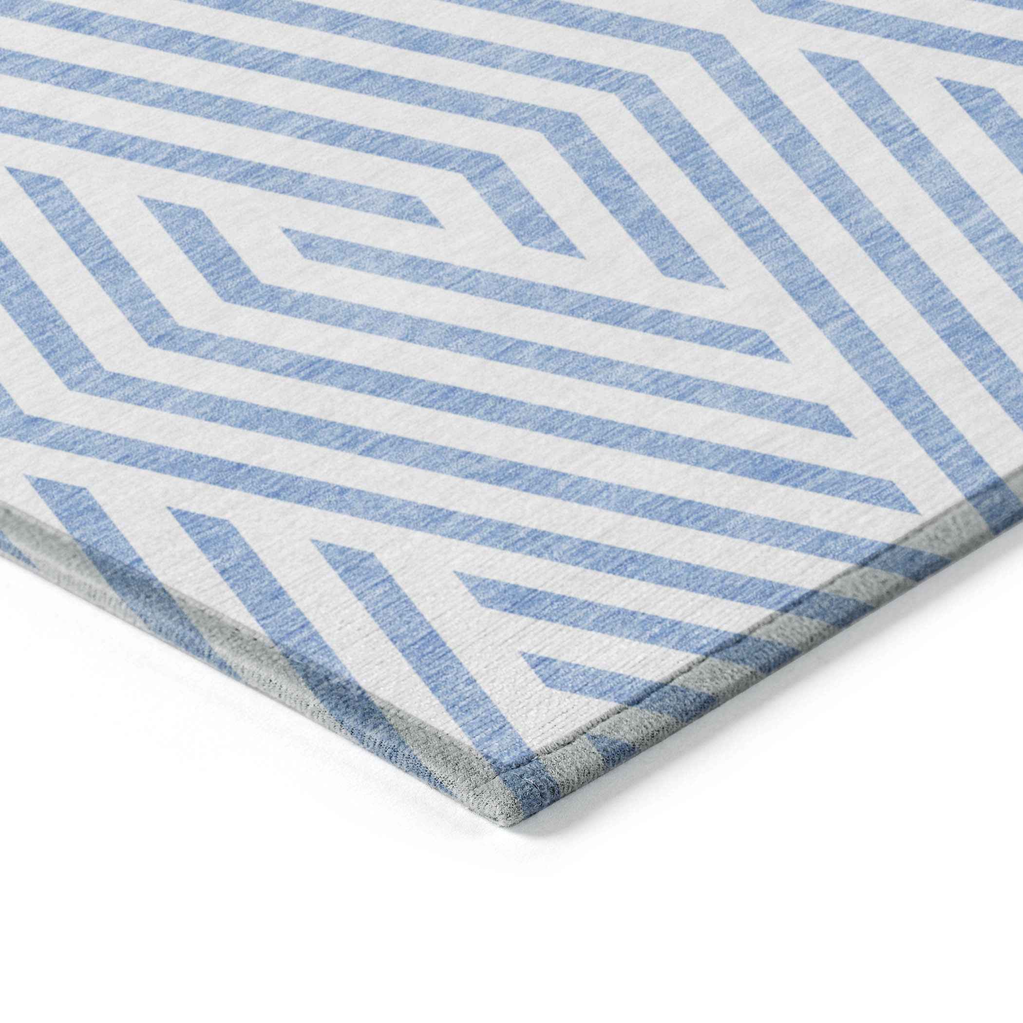 9' X 12' Blue and Ivory Geometric Washable Non Skid Indoor Outdoor Area Rug
