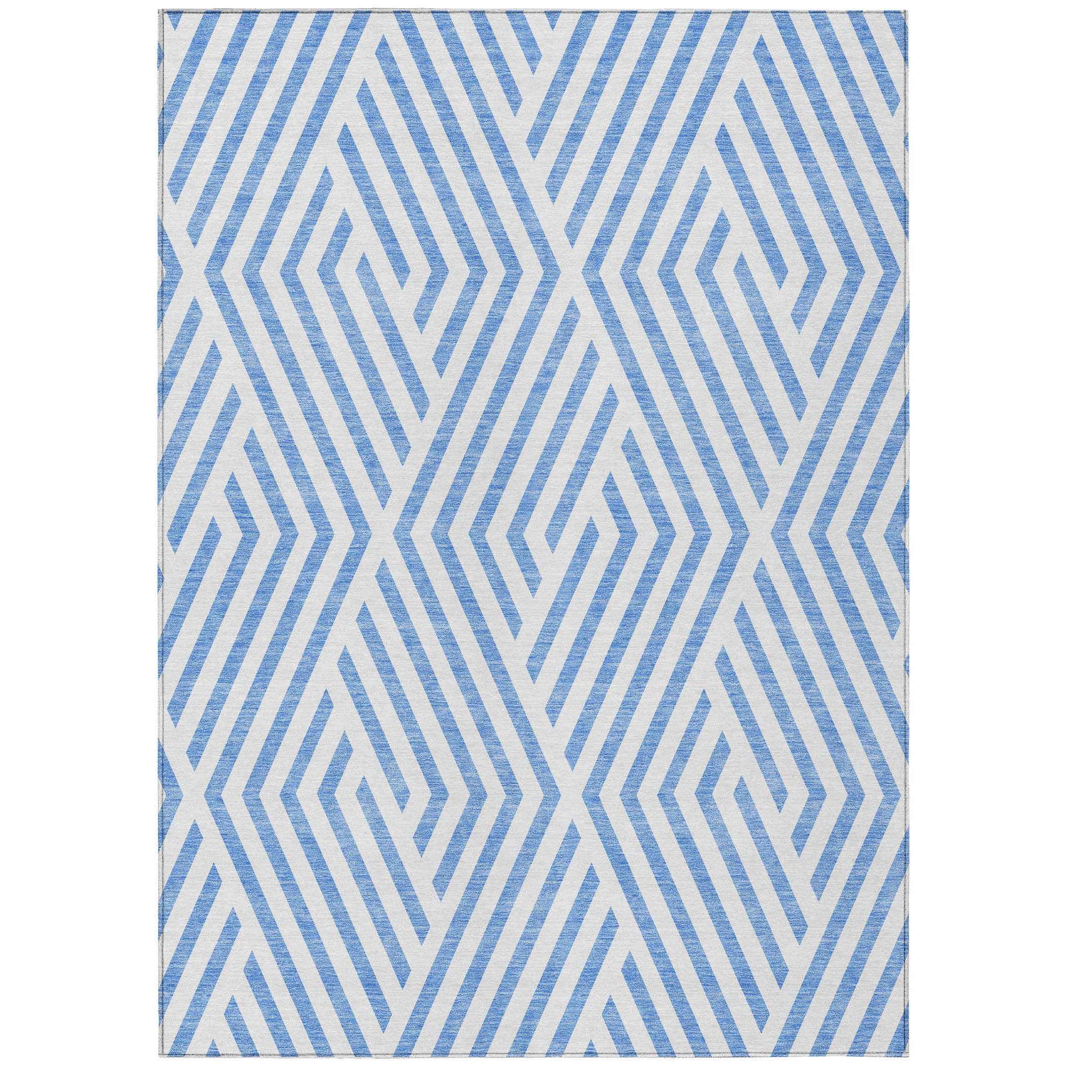 9' X 12' Blue and Ivory Geometric Washable Non Skid Indoor Outdoor Area Rug