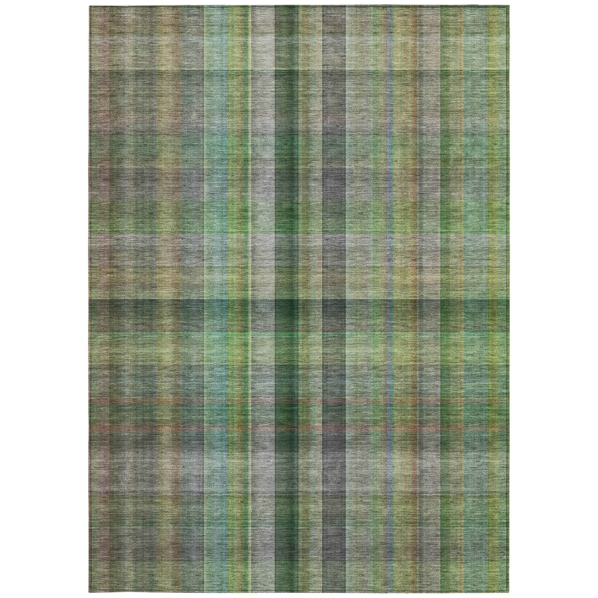 3' X 5' Green Plaid Washable Non Skid Indoor Outdoor Area Rug