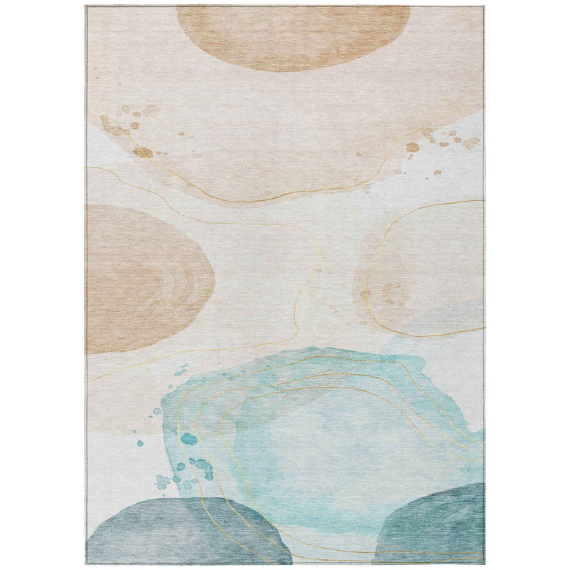 10' X 14' Beige and Blue Abstract Washable Non Skid Indoor Outdoor Area Rug