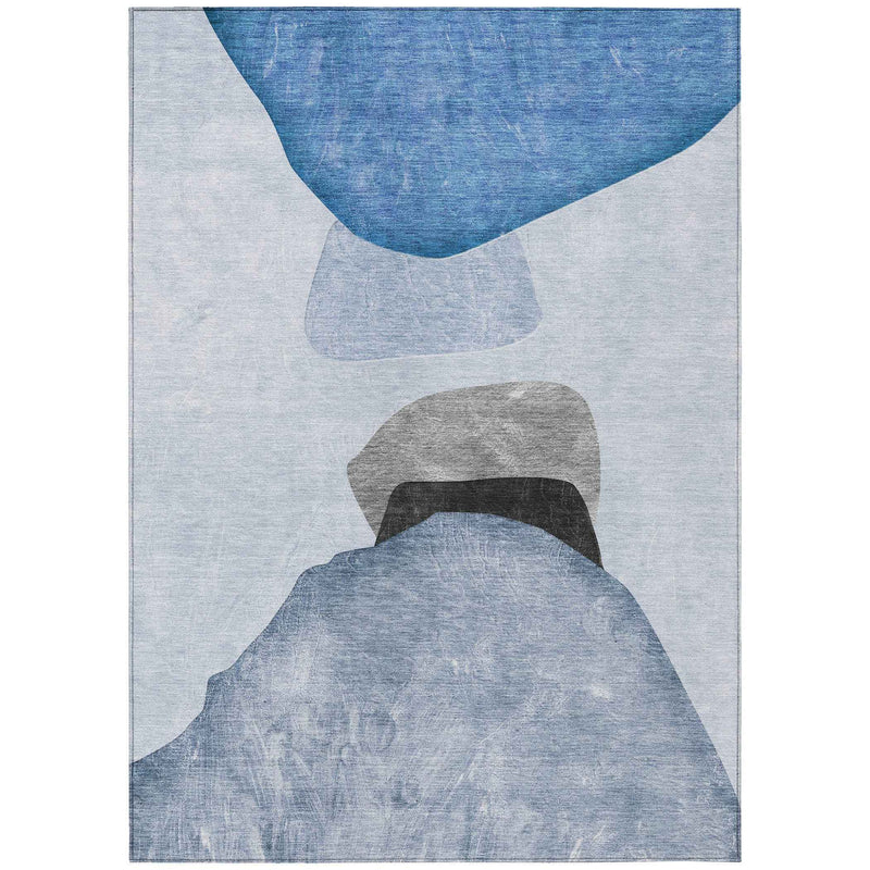 3' X 5' Blue Gray and Black Abstract Washable Non Skid Indoor Outdoor Area Rug
