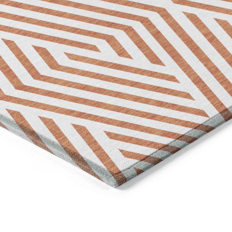 3' X 5' Orange And White Geometric Washable Indoor Outdoor Area Rug