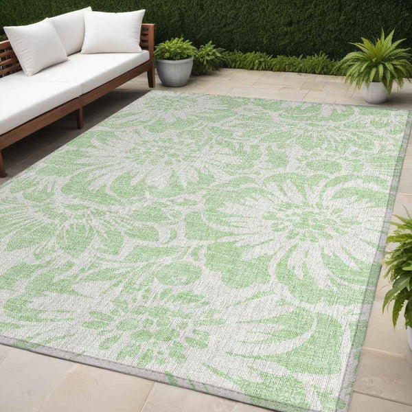 5' X 8' Mint Green and Ivory Floral Washable Non Skid Indoor Outdoor Area Rug
