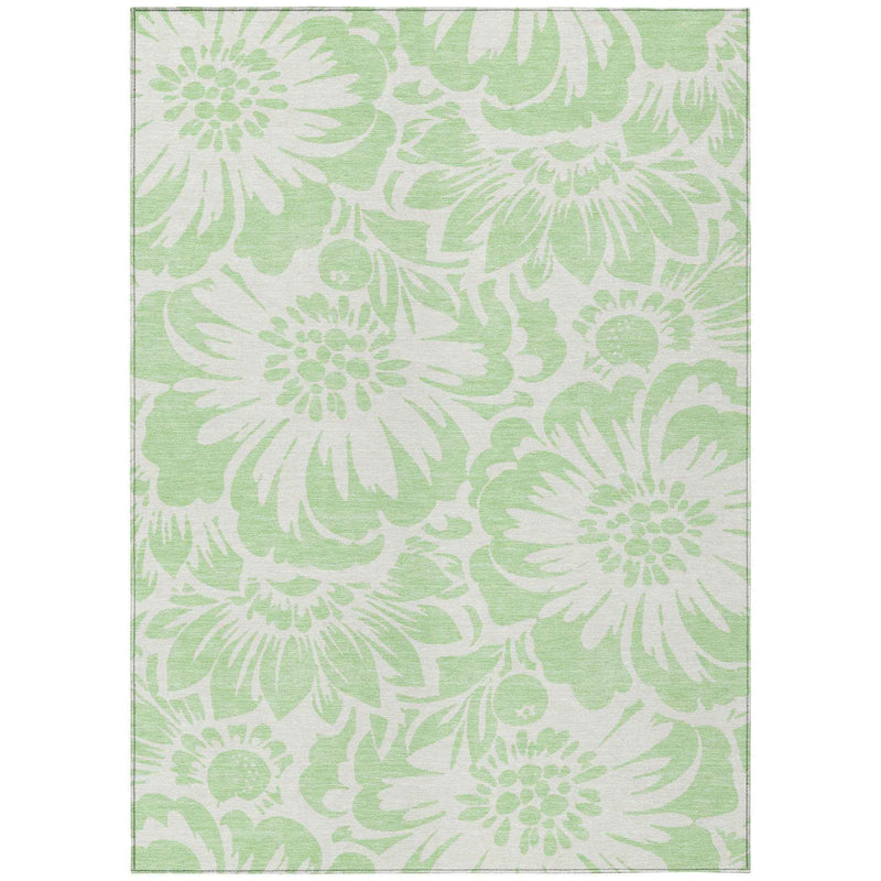 5' X 8' Mint Green and Ivory Floral Washable Non Skid Indoor Outdoor Area Rug