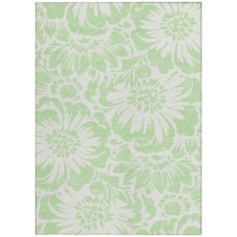 5' X 8' Mint Green and Ivory Floral Washable Non Skid Indoor Outdoor Area Rug