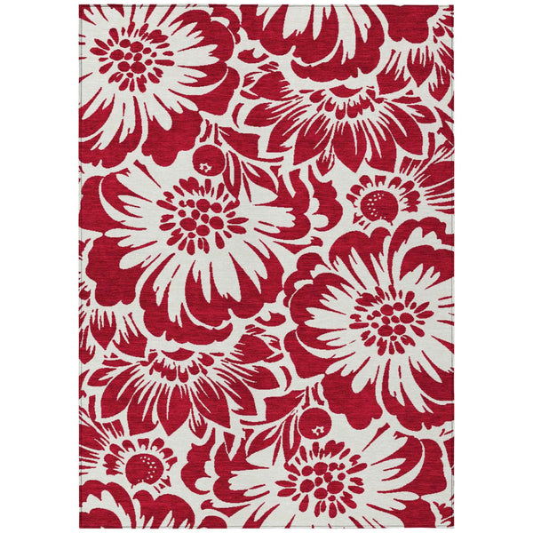 3' X 5' Burgundy and White Floral Washable Non Skid Indoor Outdoor Area Rug