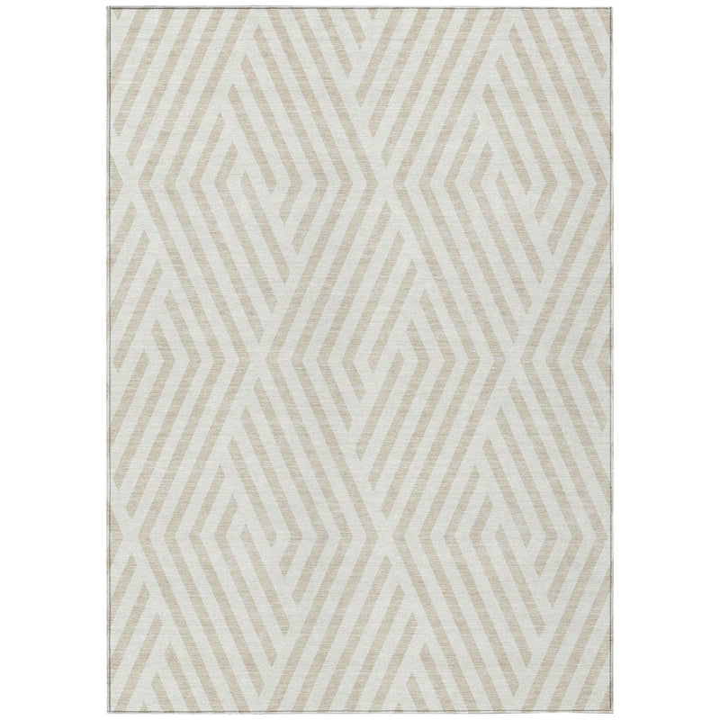 3' X 5' Beige And Ivory Geometric Washable Indoor Outdoor Area Rug