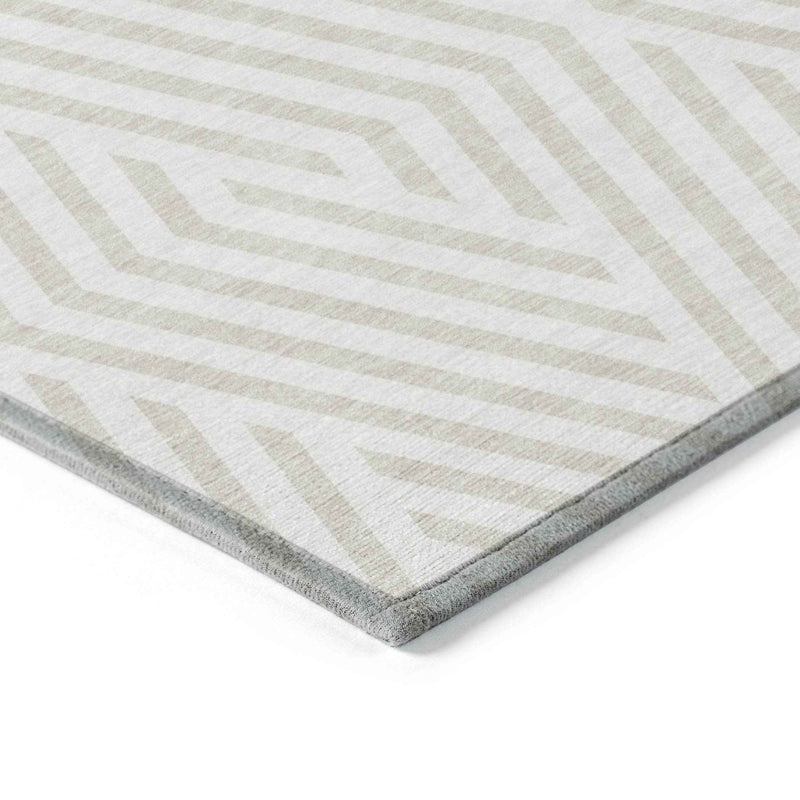 3' X 5' Beige And Ivory Geometric Washable Indoor Outdoor Area Rug