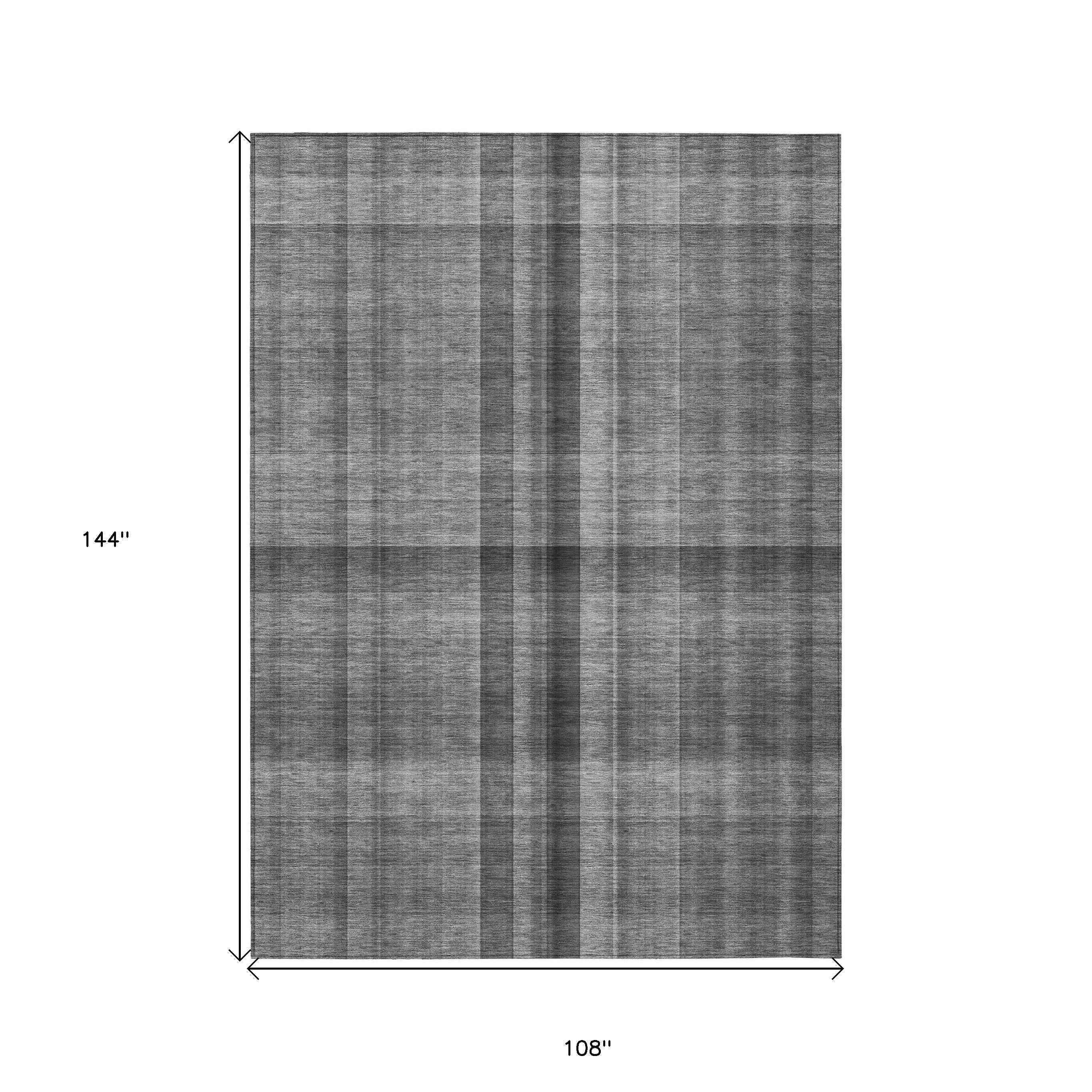 9' X 12' Gray Plaid Washable Non Skid Indoor Outdoor Area Rug