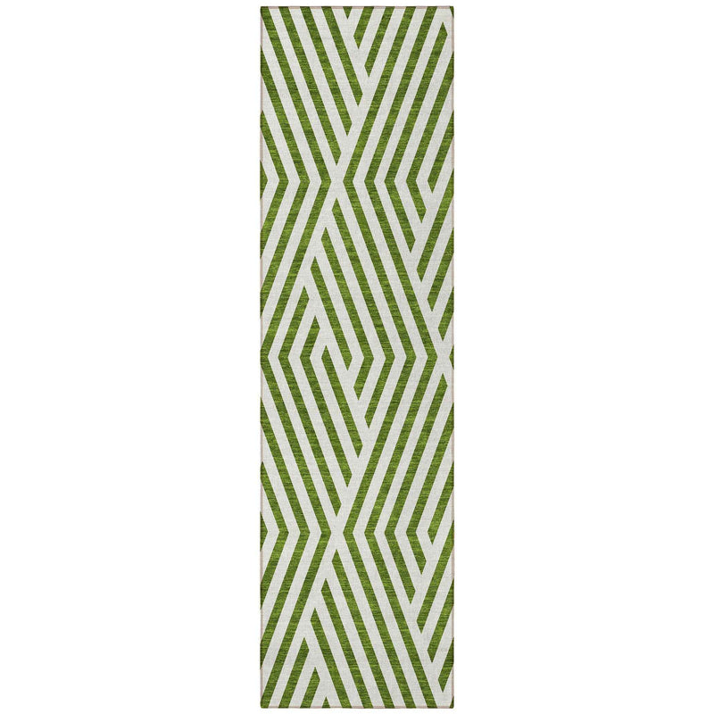 8' Runner Lime Green and White Geometric Washable Non Skid Indoor Outdoor Runner Rug