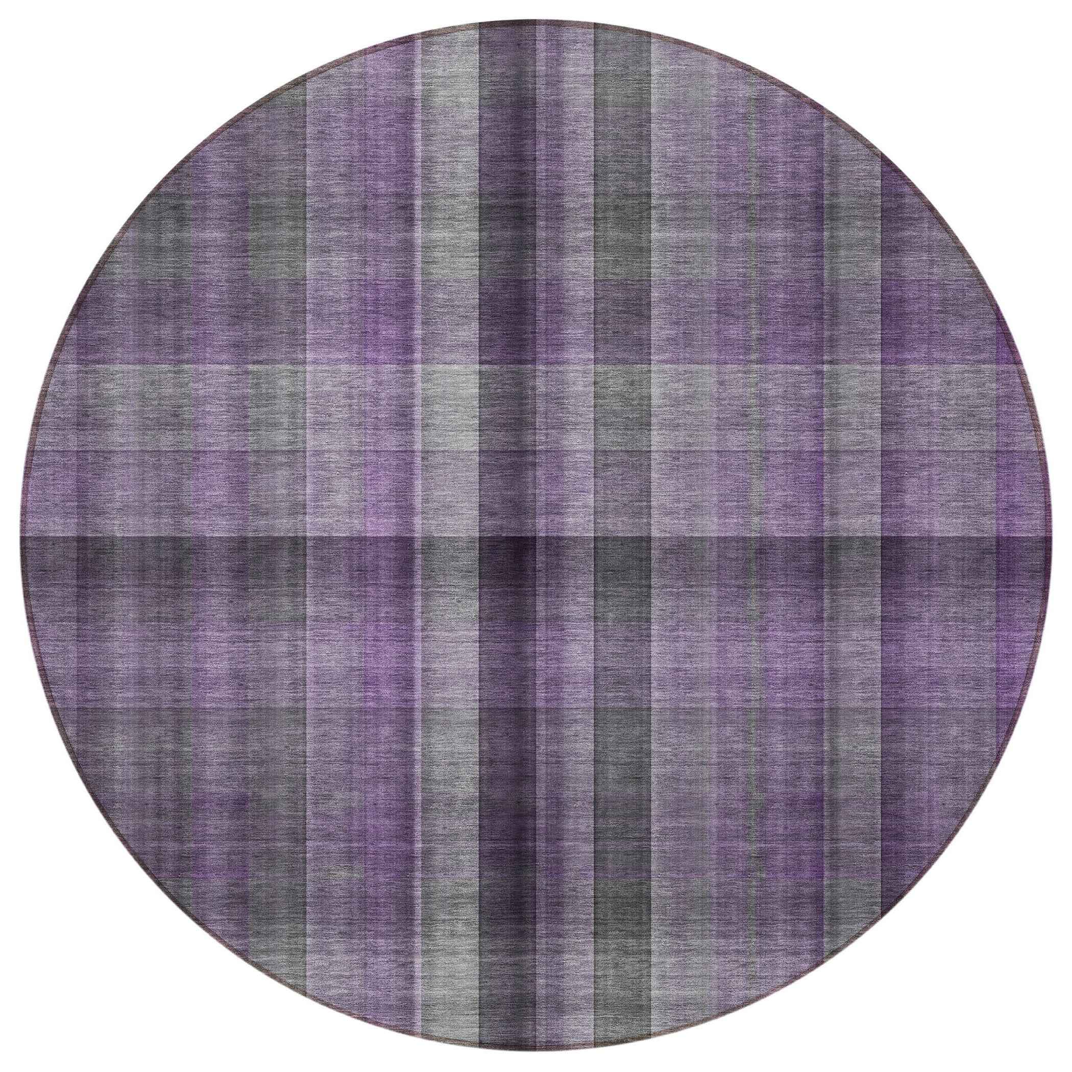 8' Round Purple Round Plaid Washable Non Skid Indoor Outdoor Area Rug