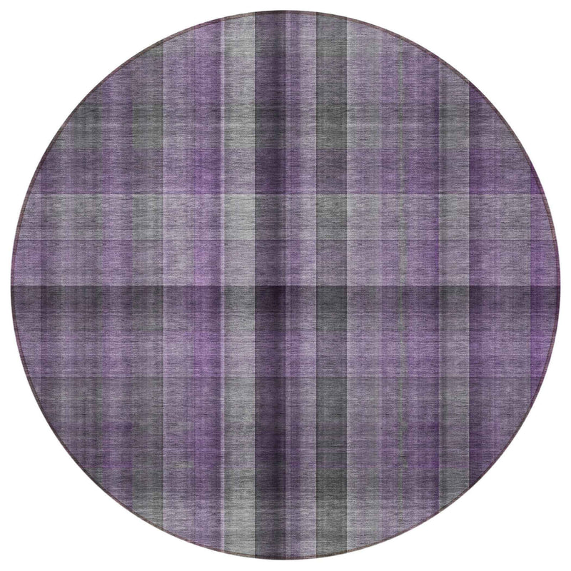 8' Round Purple Round Plaid Washable Non Skid Indoor Outdoor Area Rug