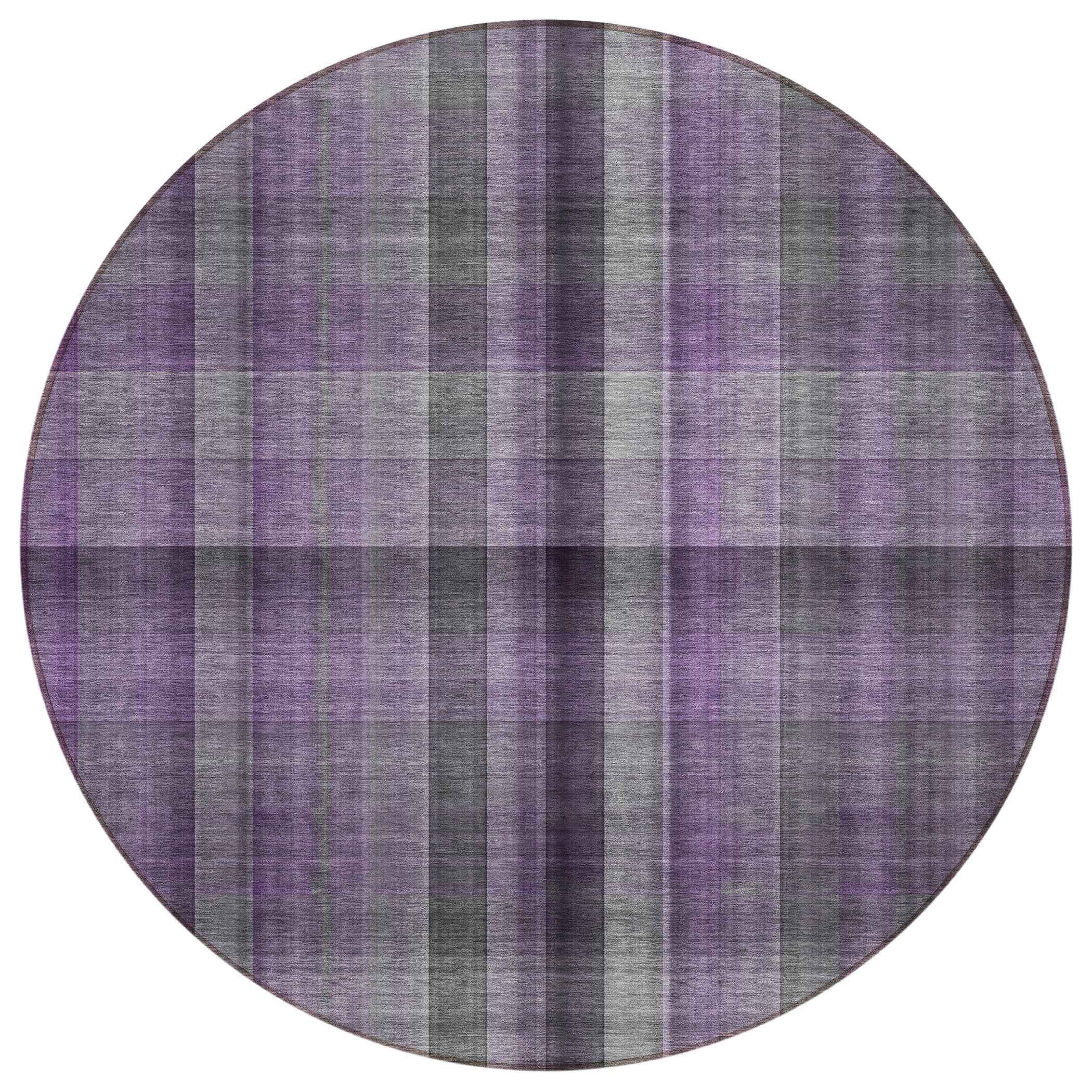 8' Round Purple Round Plaid Washable Non Skid Indoor Outdoor Area Rug