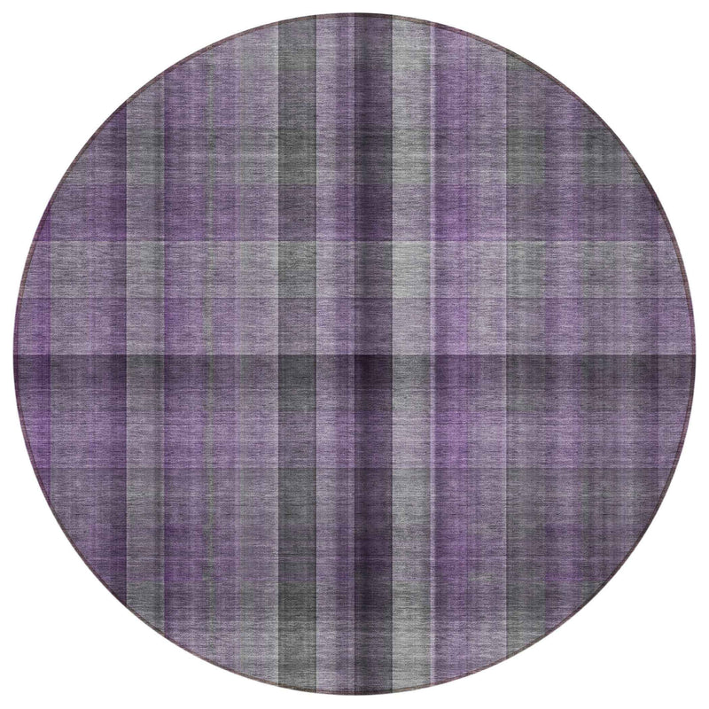 8' Round Purple Round Plaid Washable Non Skid Indoor Outdoor Area Rug