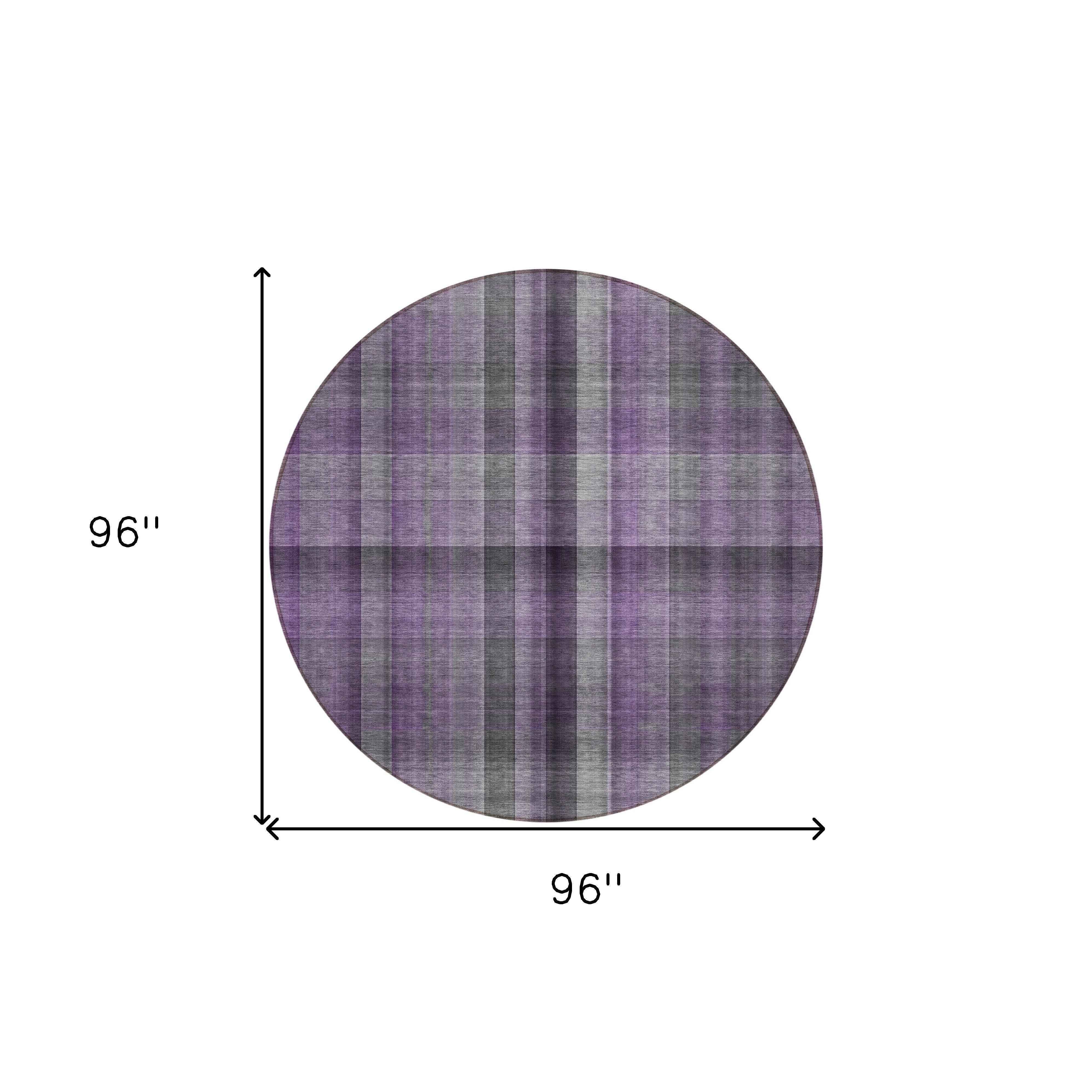 8' Round Purple Round Plaid Washable Non Skid Indoor Outdoor Area Rug