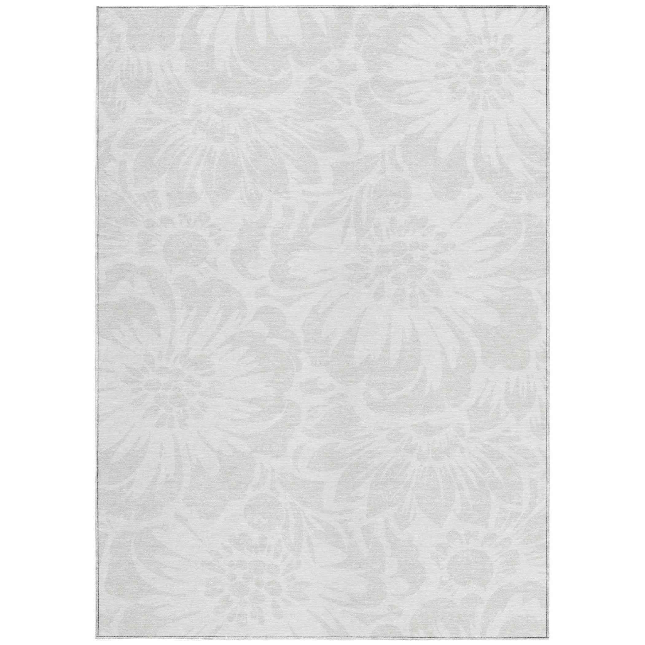 9' X 12' Ivory Floral Washable Non Skid Indoor Outdoor Area Rug