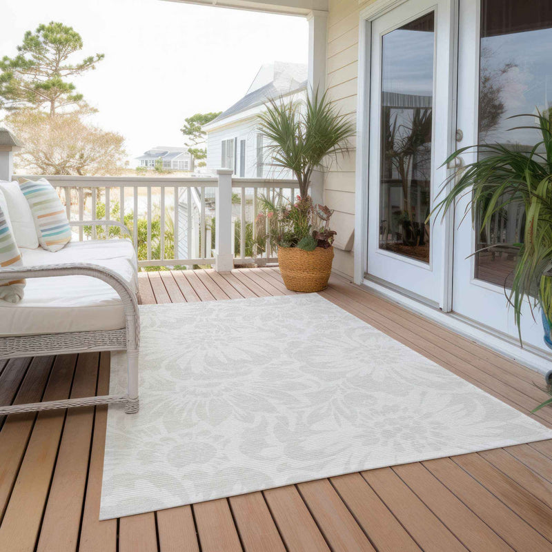9' X 12' Ivory Floral Washable Non Skid Indoor Outdoor Area Rug