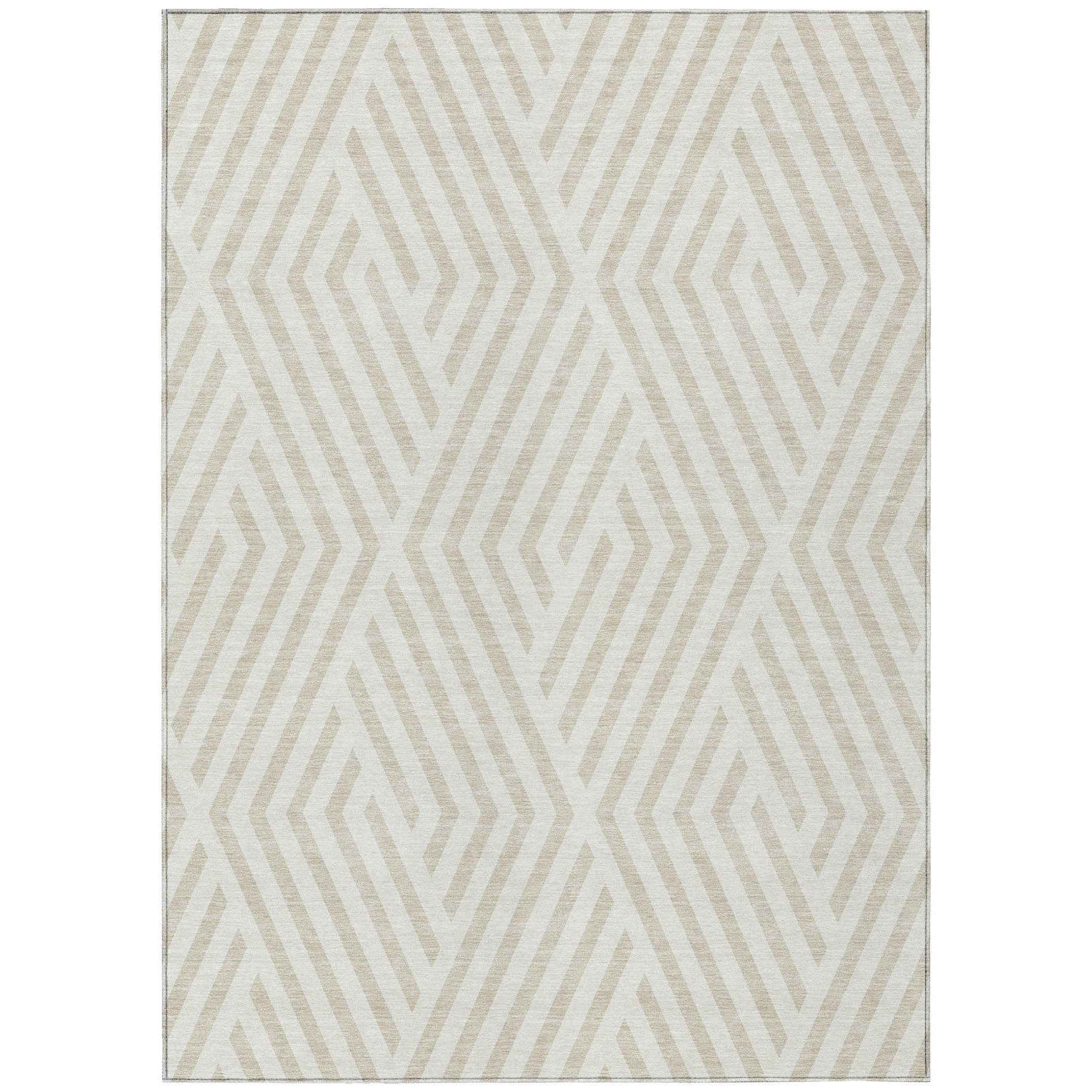 5' X 8' Beige and Ivory Geometric Washable Non Skid Indoor Outdoor Area Rug