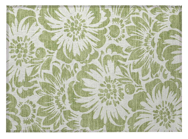 2' X 3' Green and Ivory Floral Washable Non Skid Indoor Outdoor Area Rug