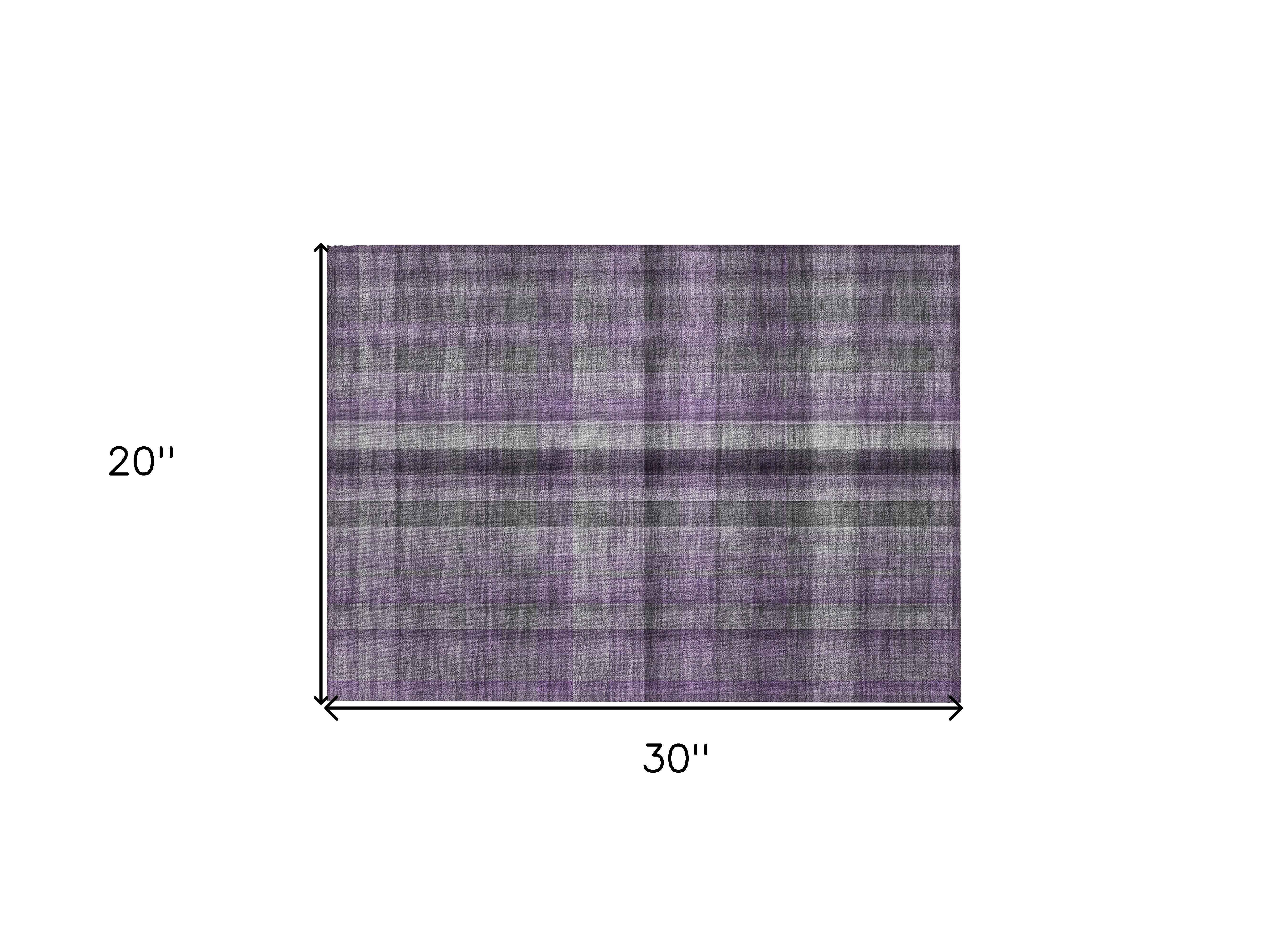2' X 3' Purple Plaid Washable Non Skid Indoor Outdoor Area Rug