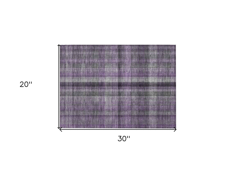 2' X 3' Purple Plaid Washable Non Skid Indoor Outdoor Area Rug