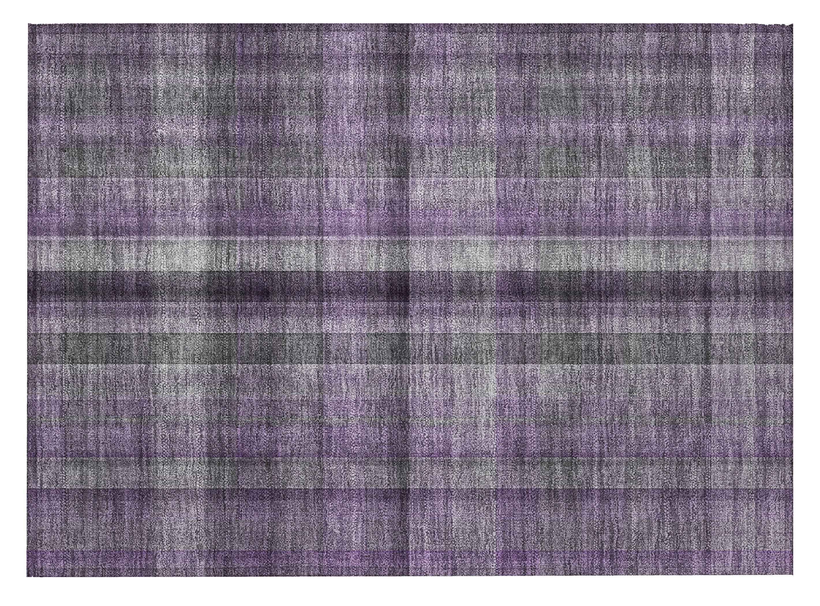 2' X 3' Purple Plaid Washable Non Skid Indoor Outdoor Area Rug