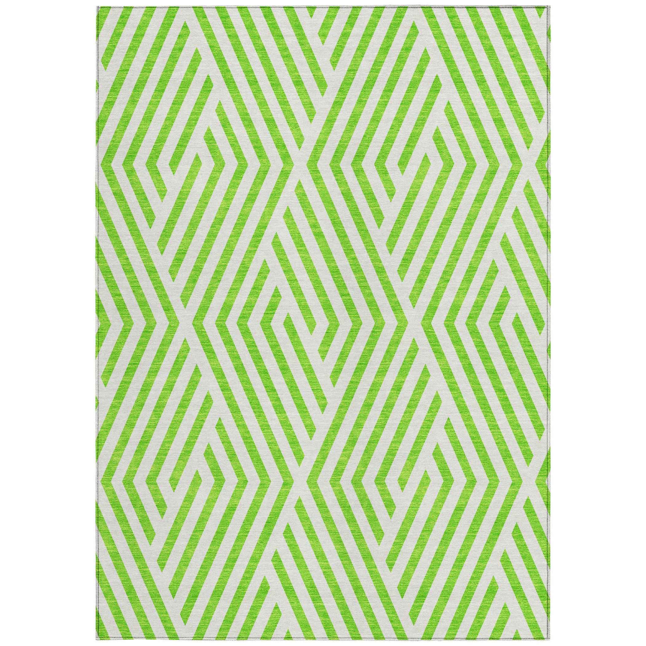 10' X 14' Lime Green and White Geometric Washable Non Skid Indoor Outdoor Area Rug
