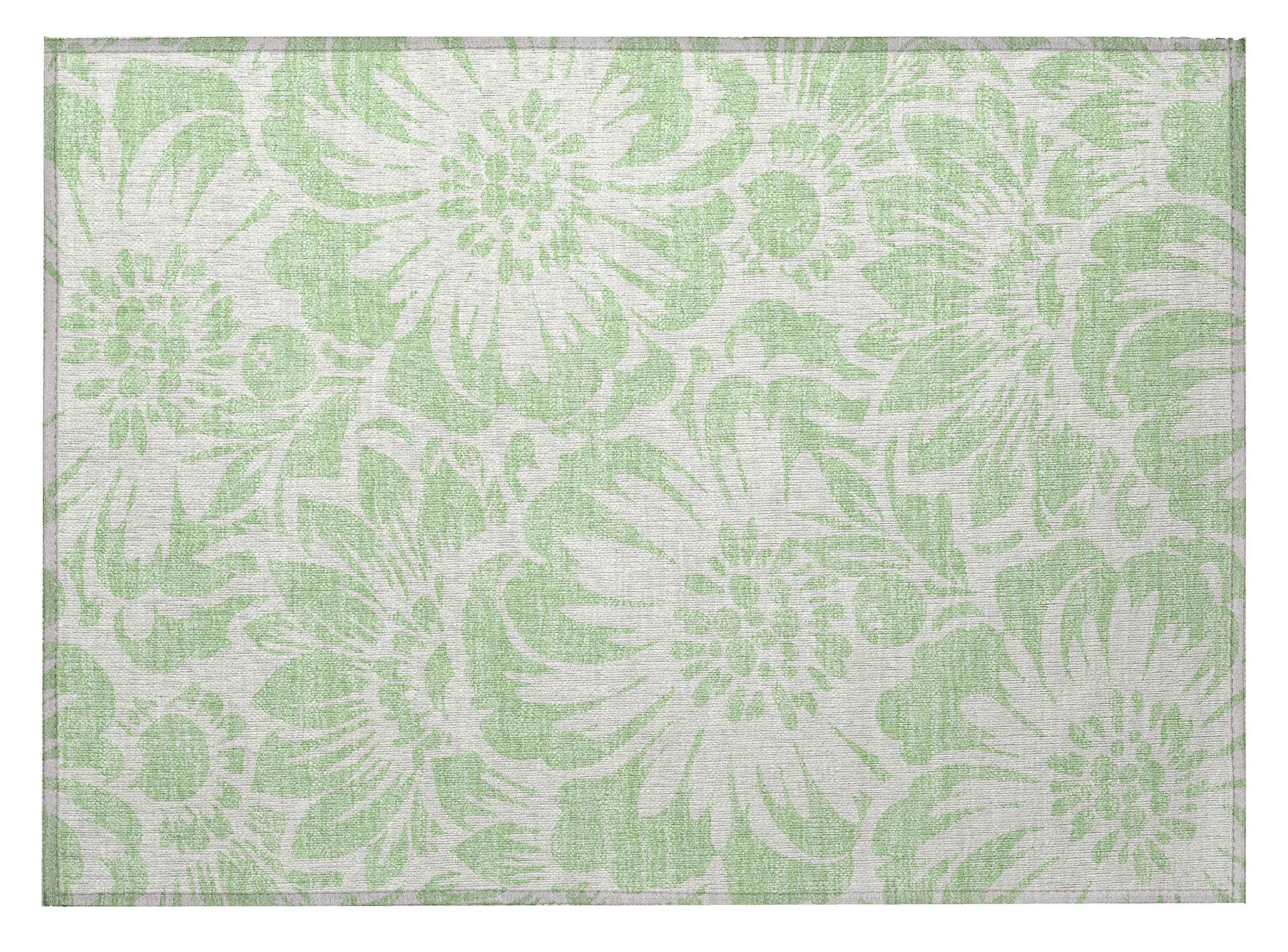 2' X 3' Mint Green and Ivory Floral Washable Non Skid Indoor Outdoor Area Rug