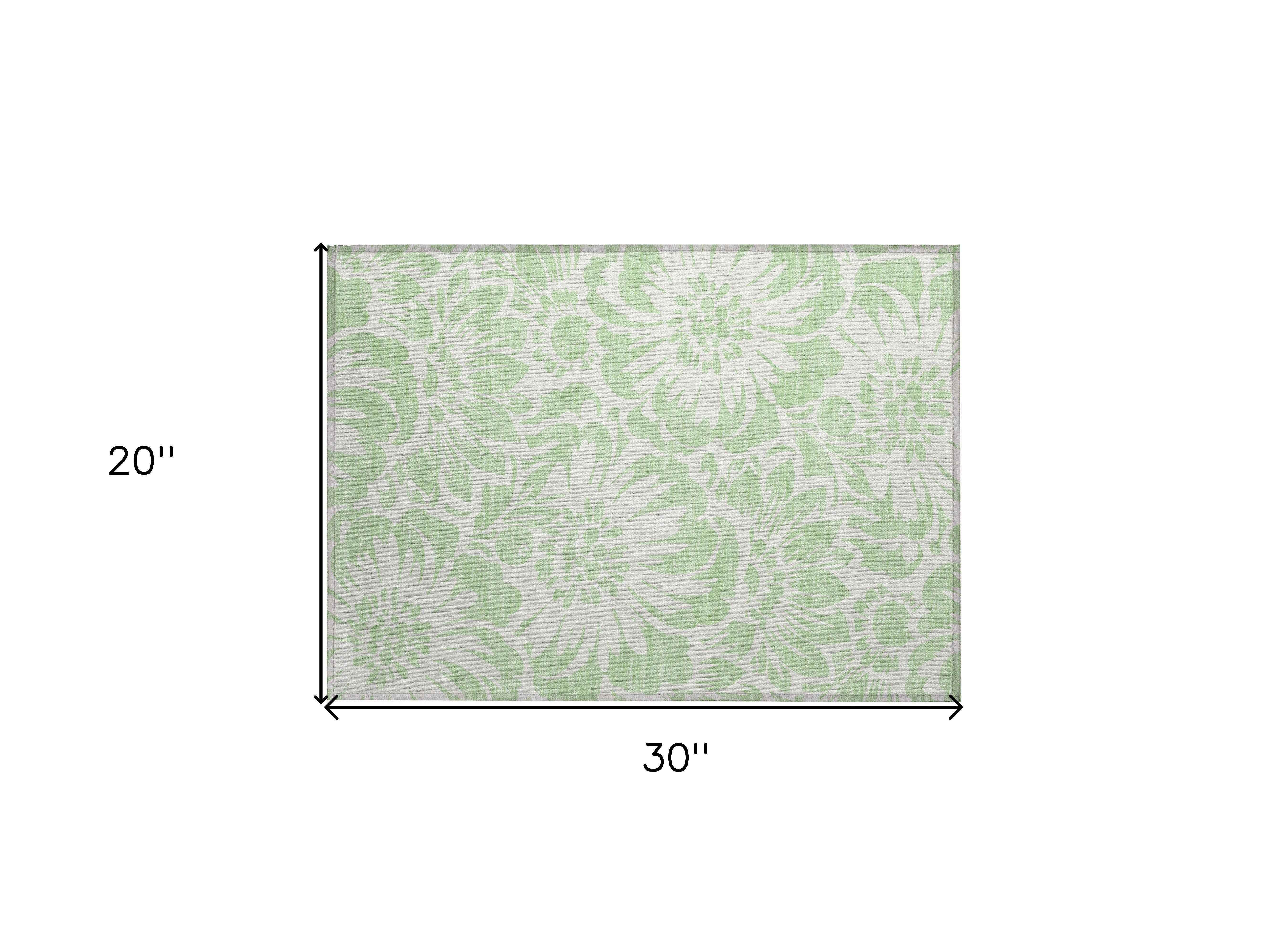 2' X 3' Mint Green and Ivory Floral Washable Non Skid Indoor Outdoor Area Rug