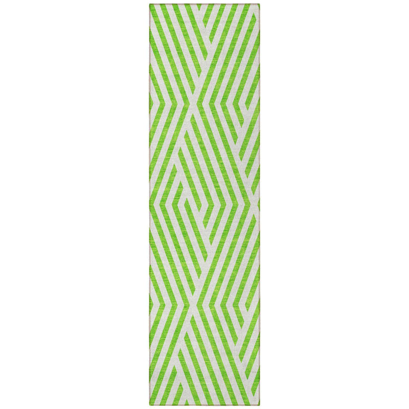 8' Runner Lime Green and White Geometric Washable Non Skid Indoor Outdoor Runner Rug