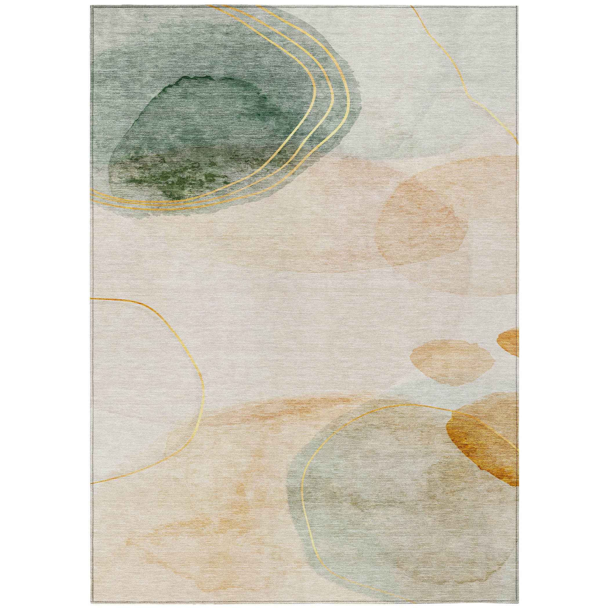 3' X 5' Beige And Green Abstract Washable Indoor Outdoor Area Rug