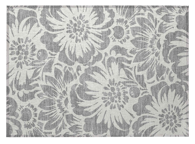 2' X 3' Gray and Ivory Floral Washable Non Skid Indoor Outdoor Area Rug