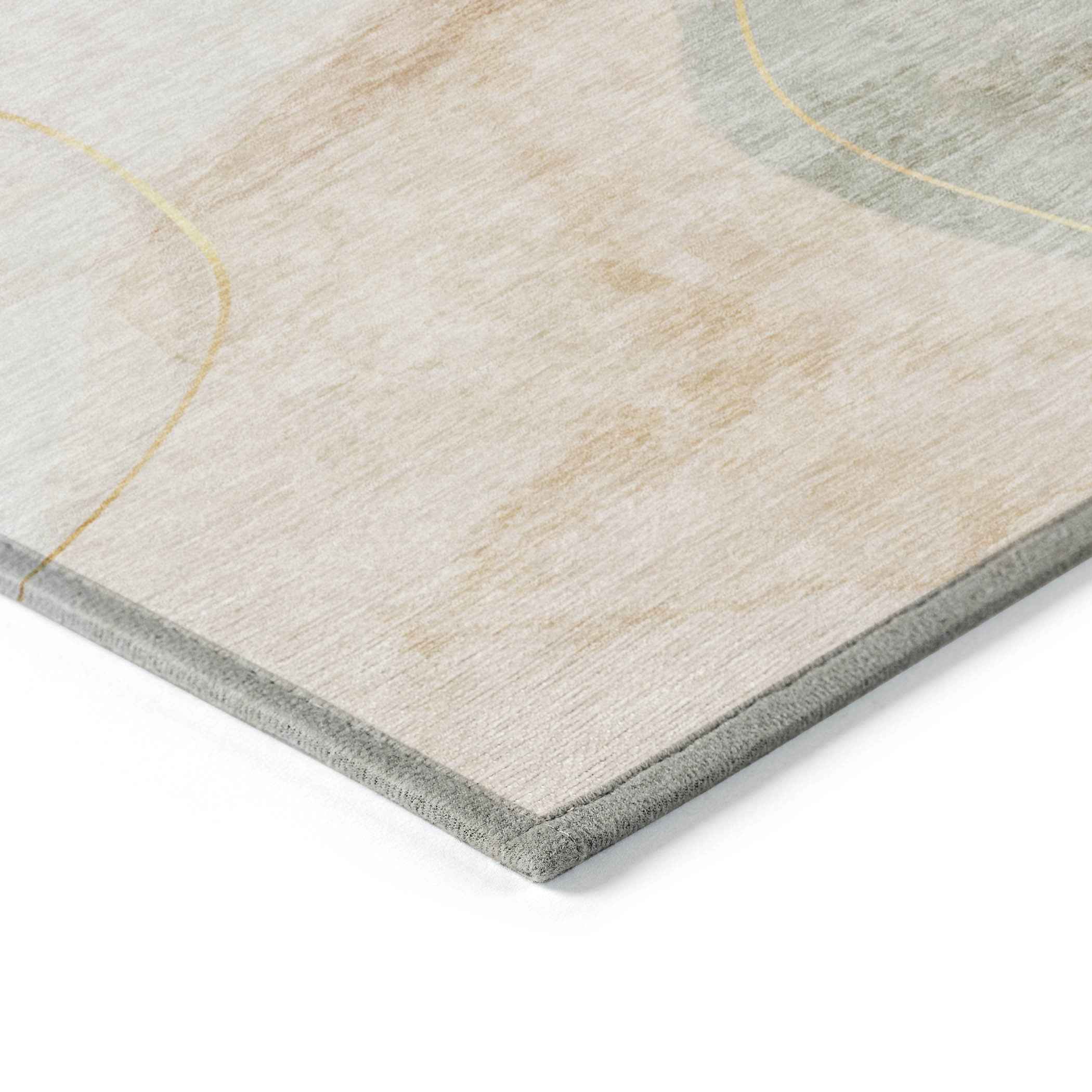 10' X 14' Beige and Green Abstract Washable Non Skid Indoor Outdoor Area Rug