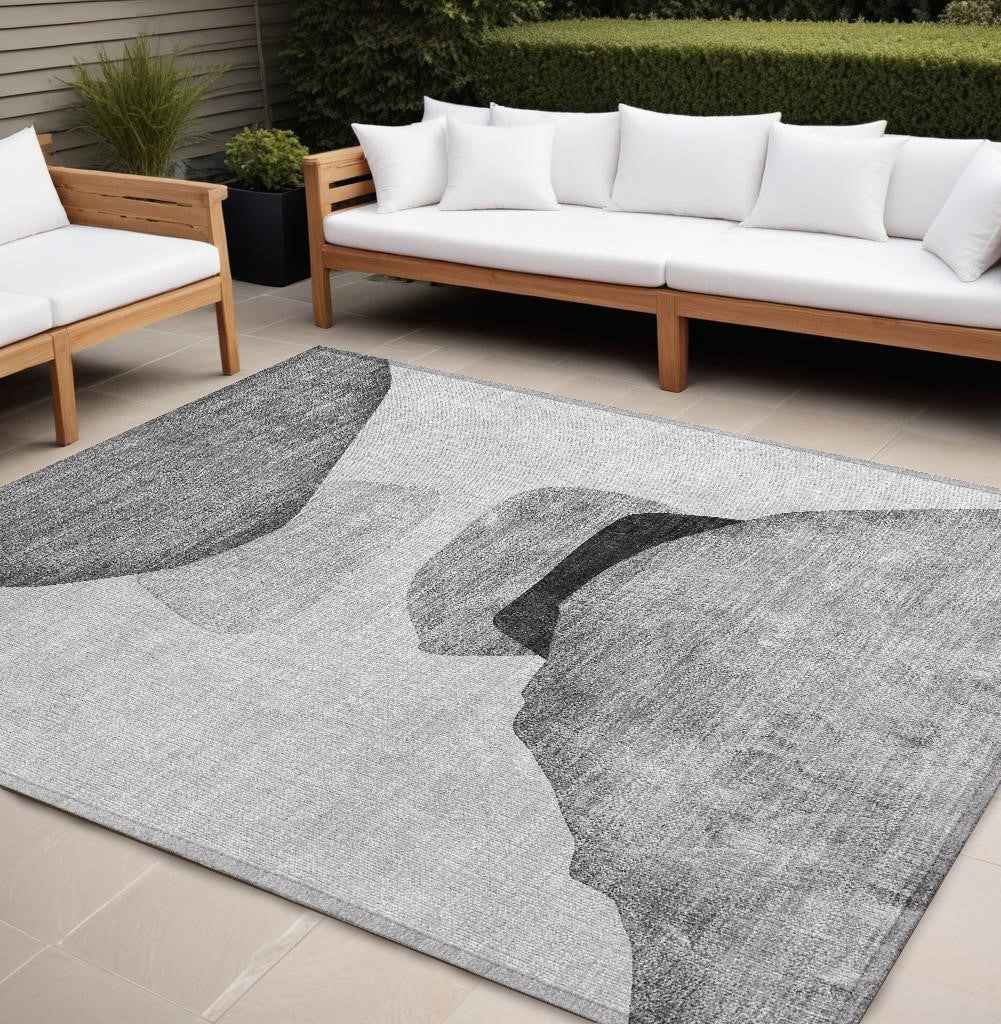 10' X 14' Gray and Black Abstract Washable Non Skid Indoor Outdoor Area Rug