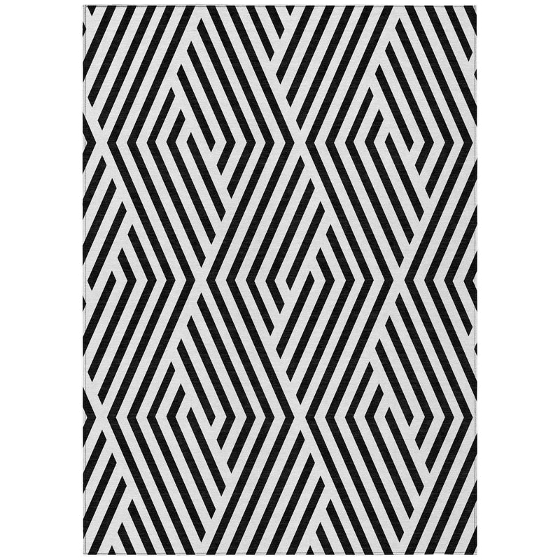 10' X 14' Black and White Geometric Washable Non Skid Indoor Outdoor Area Rug
