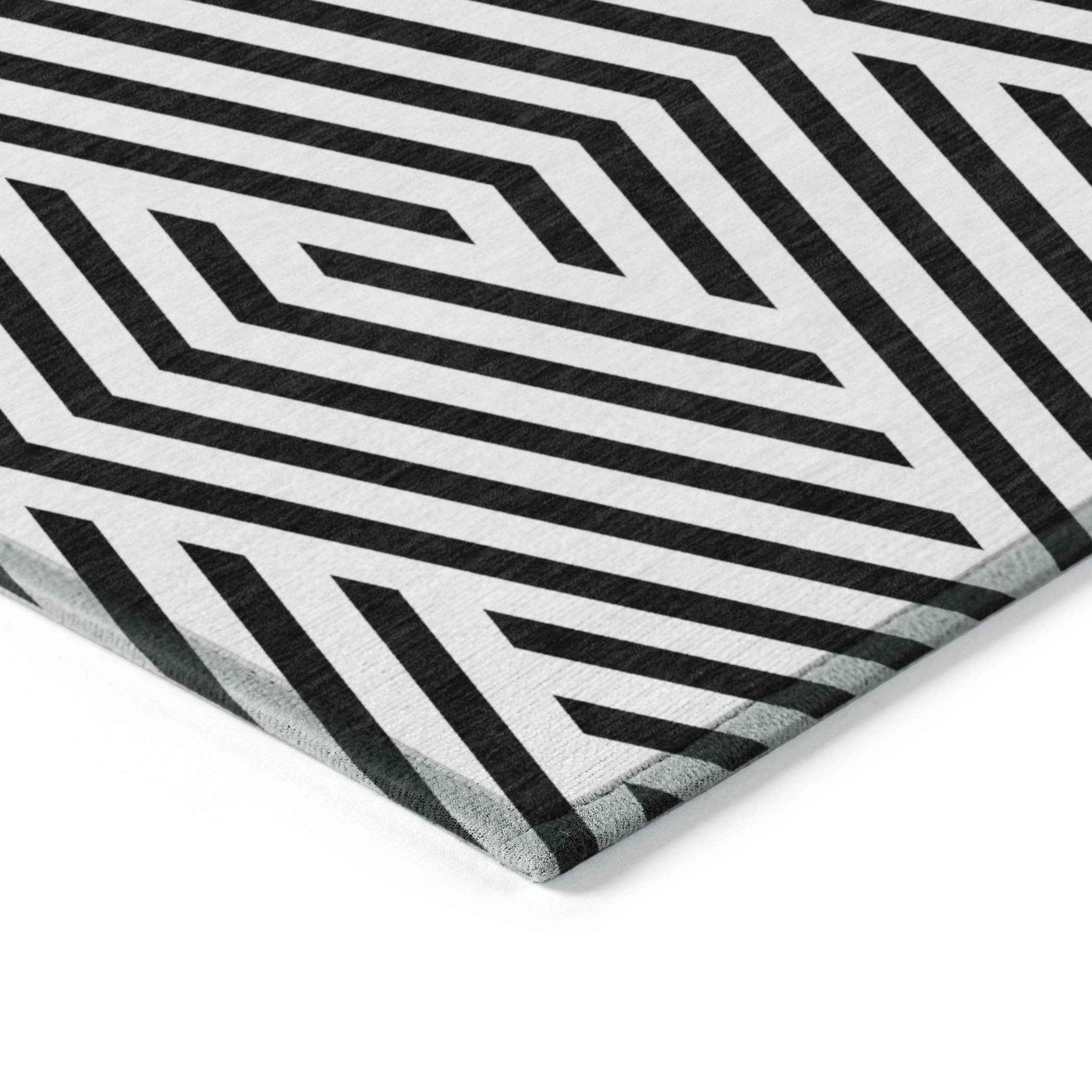 10' X 14' Black and White Geometric Washable Non Skid Indoor Outdoor Area Rug