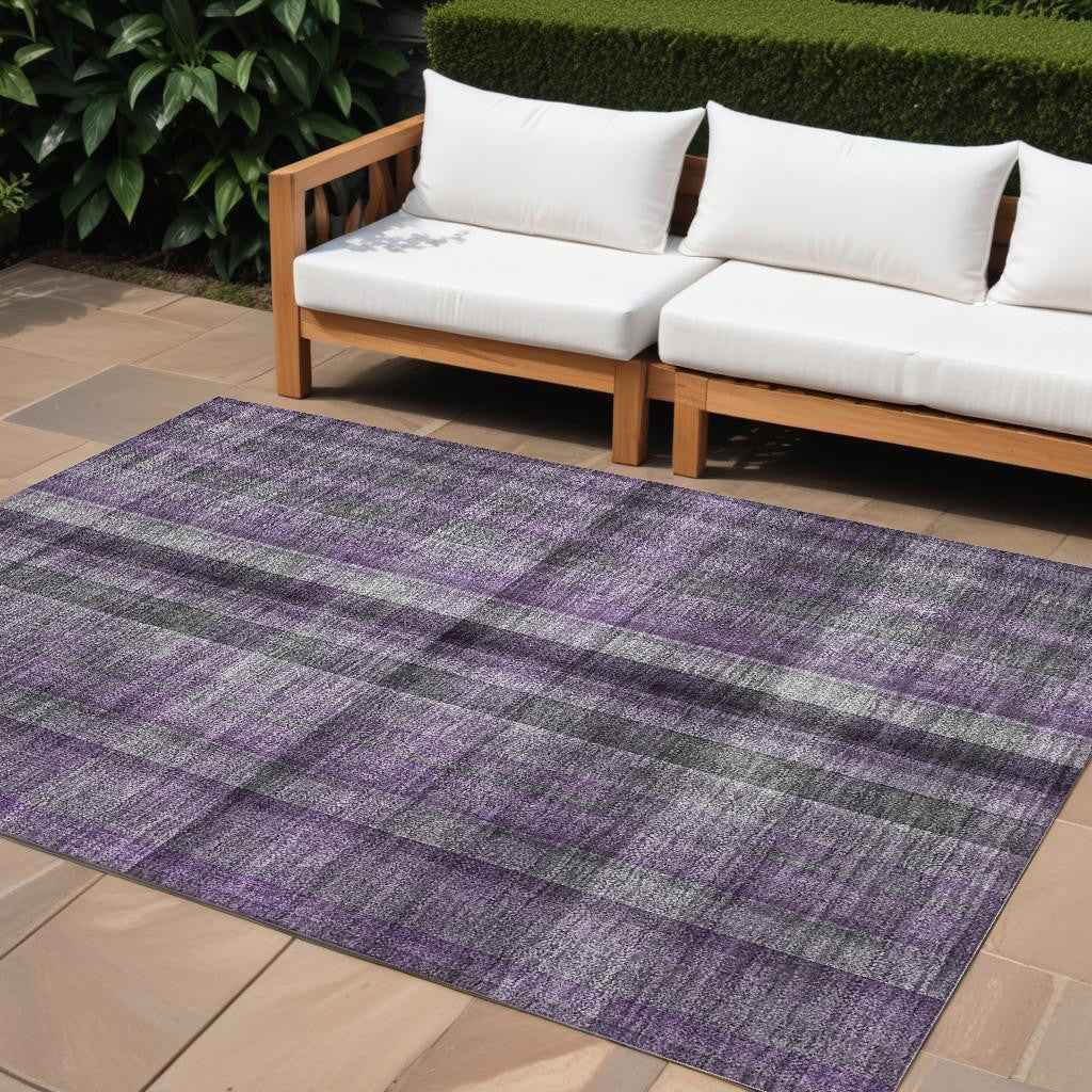 10' X 14' Purple Plaid Washable Non Skid Indoor Outdoor Area Rug