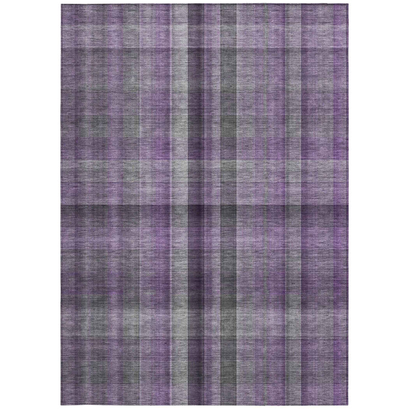 10' X 14' Purple Plaid Washable Non Skid Indoor Outdoor Area Rug