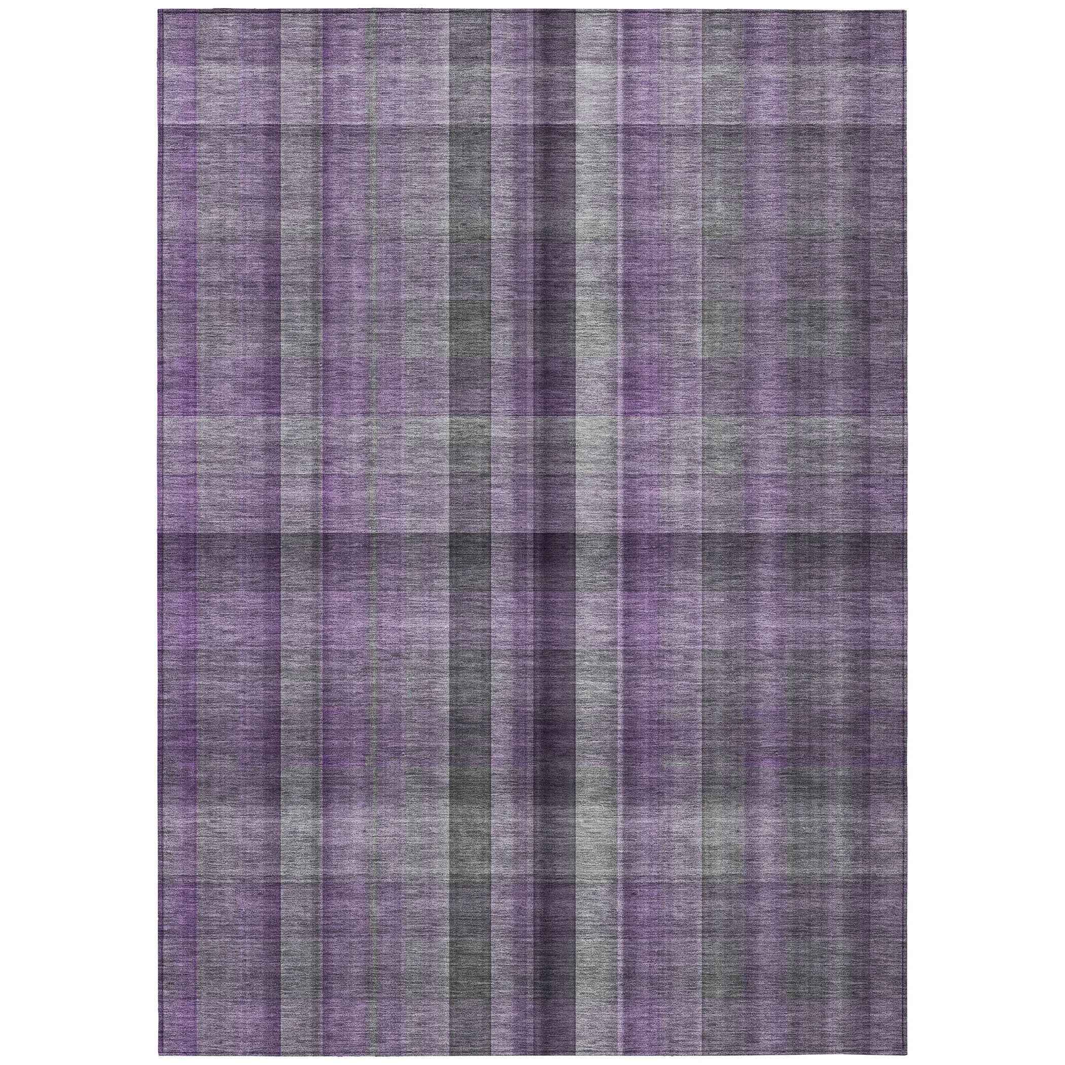 10' X 14' Purple Plaid Washable Non Skid Indoor Outdoor Area Rug